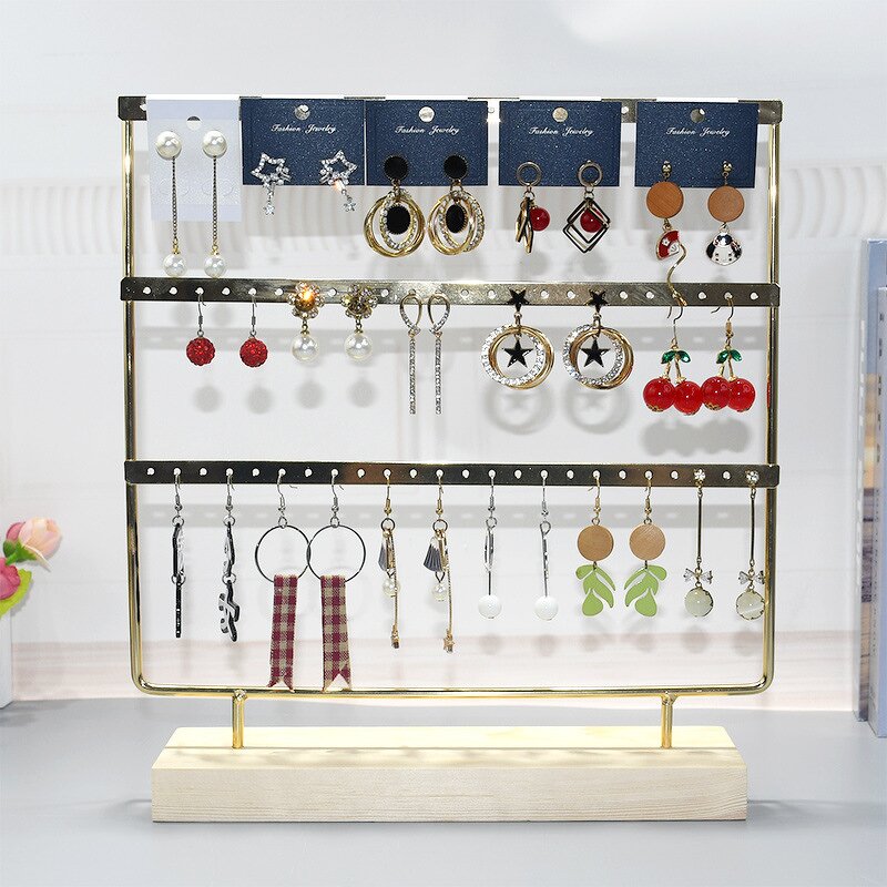 Jewelry Holder - Manufacturer Metal Wooden Base Earring Display Rack