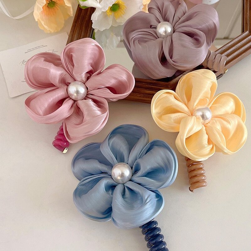Hair Scrunchies - Manufacturer Big Flower Pearl Candy Color Princess