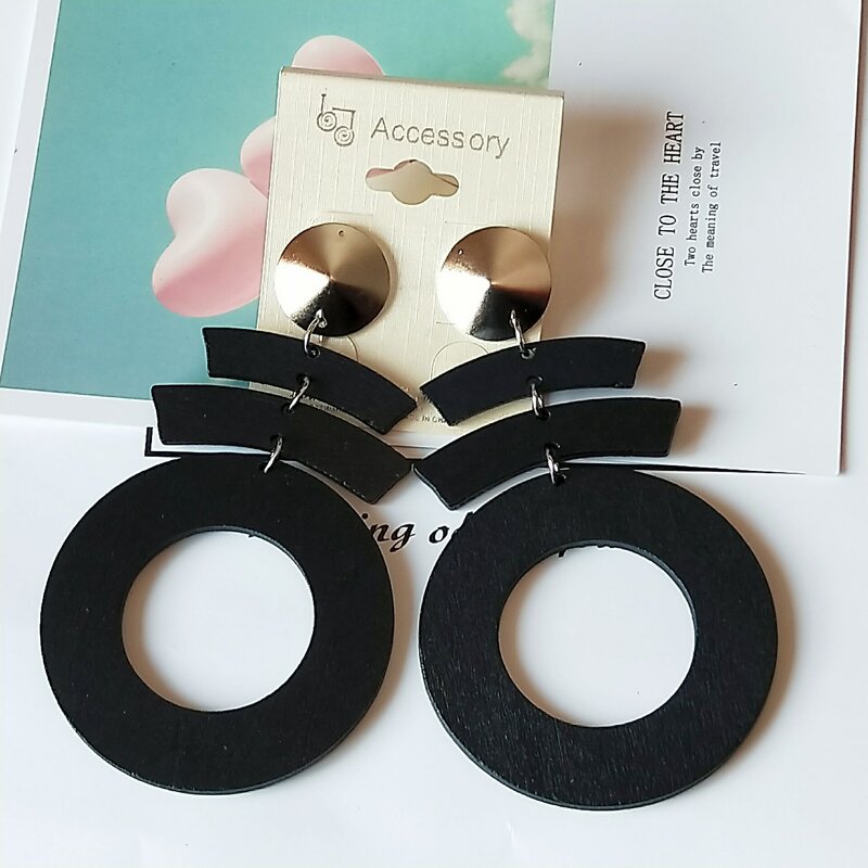 Earrings - Manufacturer African Geometric Wooden Drop Long Hollow Round for Girls