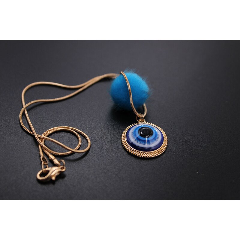 Necklace - Manufacturer 18K Gold Snake Chain 19MM Blue Evil Eyes Pendant
