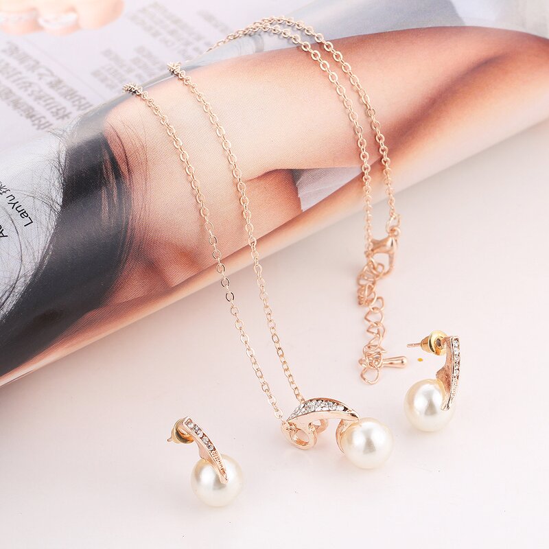 Jewelry Set - Manufacturer Imitation Pearl Rhinestone Gold Bridal Water Drop