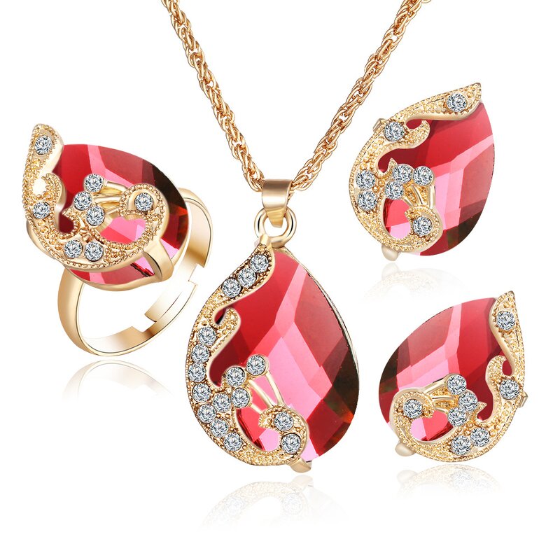 Jewelry Set - Manufacturer Gemstone Tear Drop Heart Pendant Necklace Earring