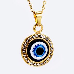 Necklace - Manufacturer Turkish Blue Eye Gold Stainless Steel Rhinestone Evil