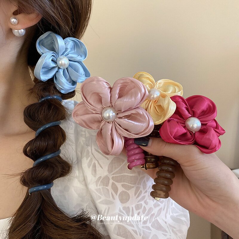 Hair Scrunchies - Manufacturer Summer Big Flower Pearl Sweet Fashion Girl