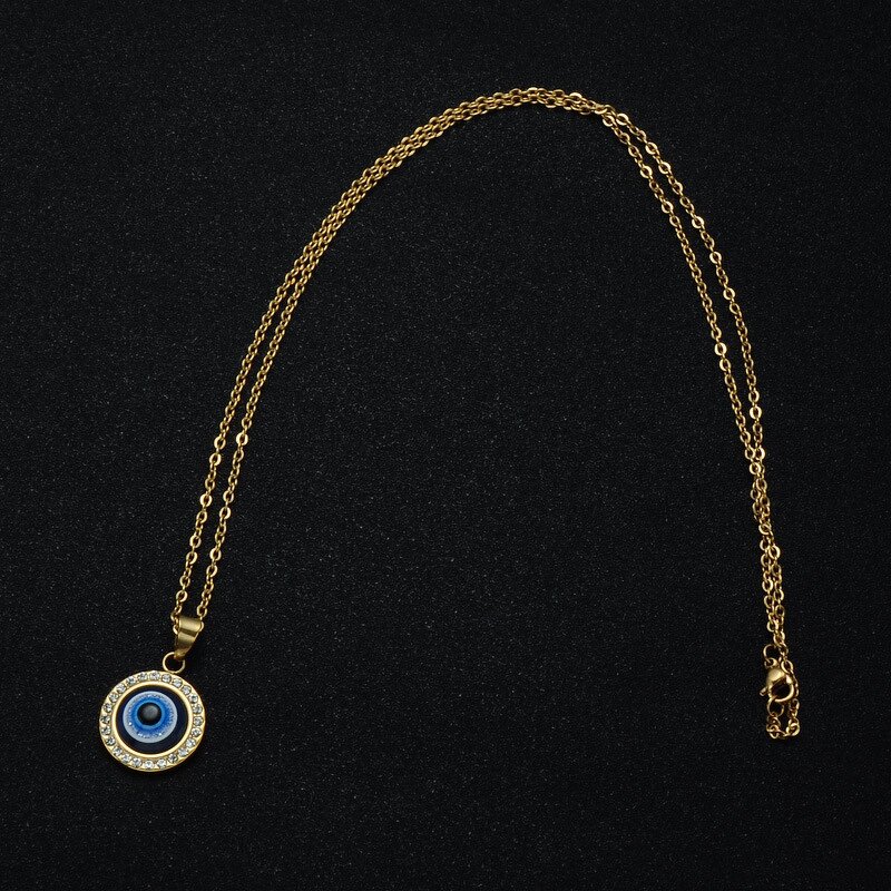 Necklace - Manufacturer Turkish Blue Eye Gold Stainless Steel Rhinestone Evil