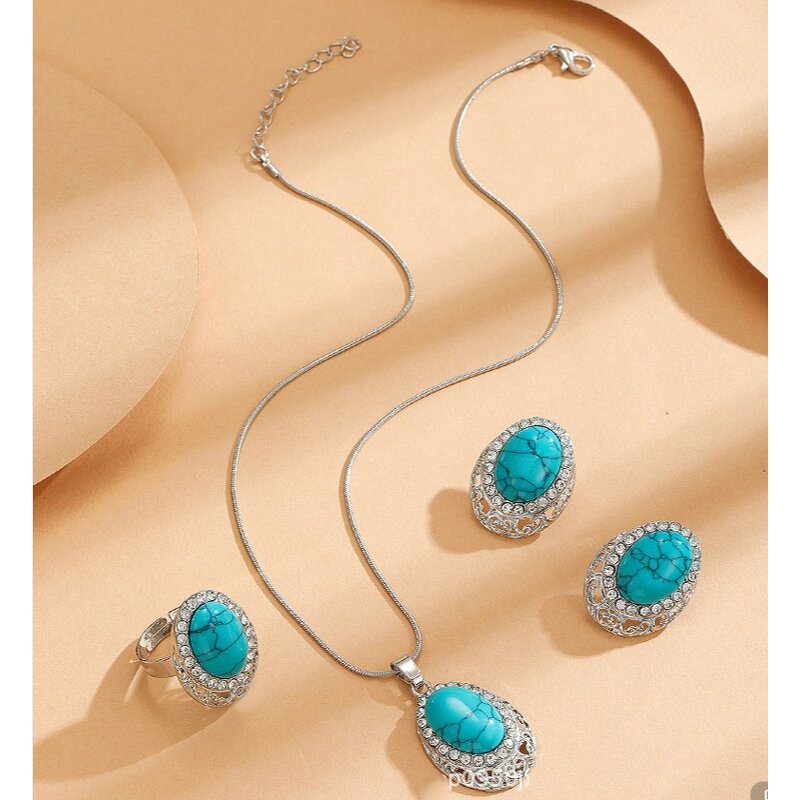 Jewelry Set - Manufacturer Blue Turquoise Snake Bone Chain Bridal Wedding