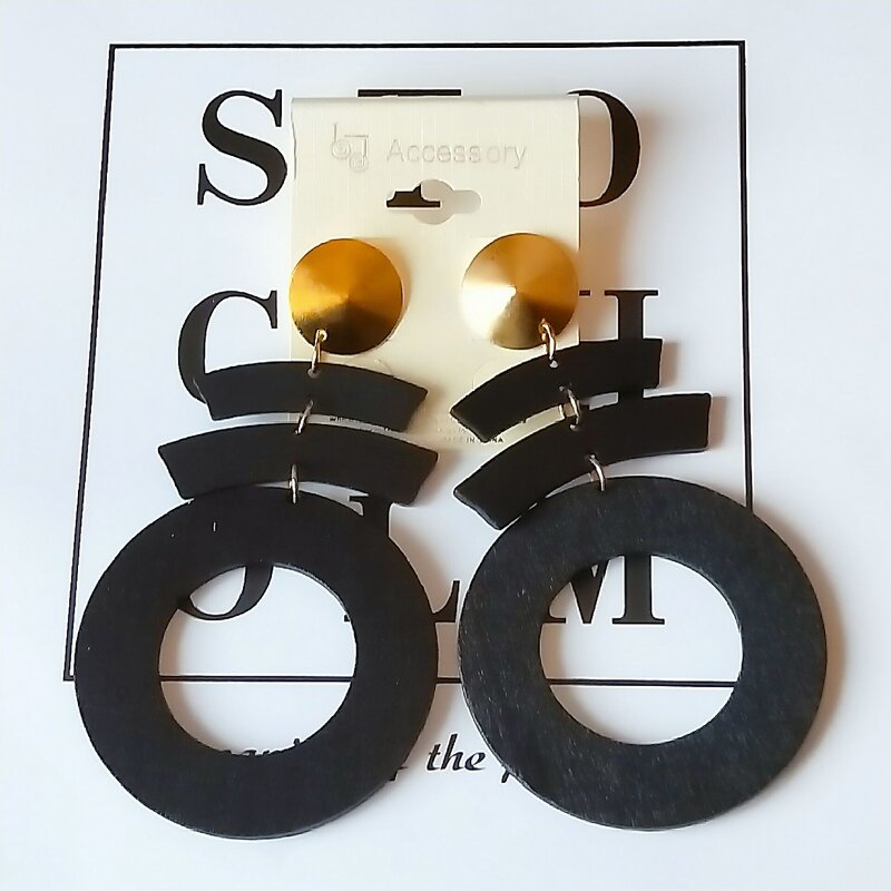 Earrings - Manufacturer African Geometric Wooden Drop Long Hollow Round for Girls