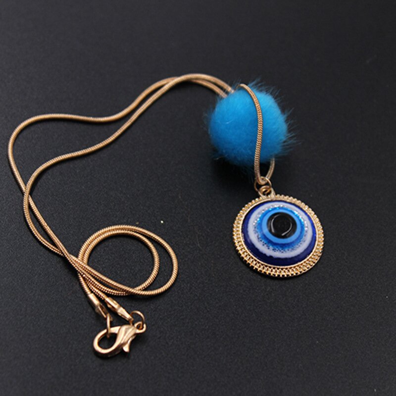 Necklace - Manufacturer 18K Gold Snake Chain 19MM Blue Evil Eyes Pendant