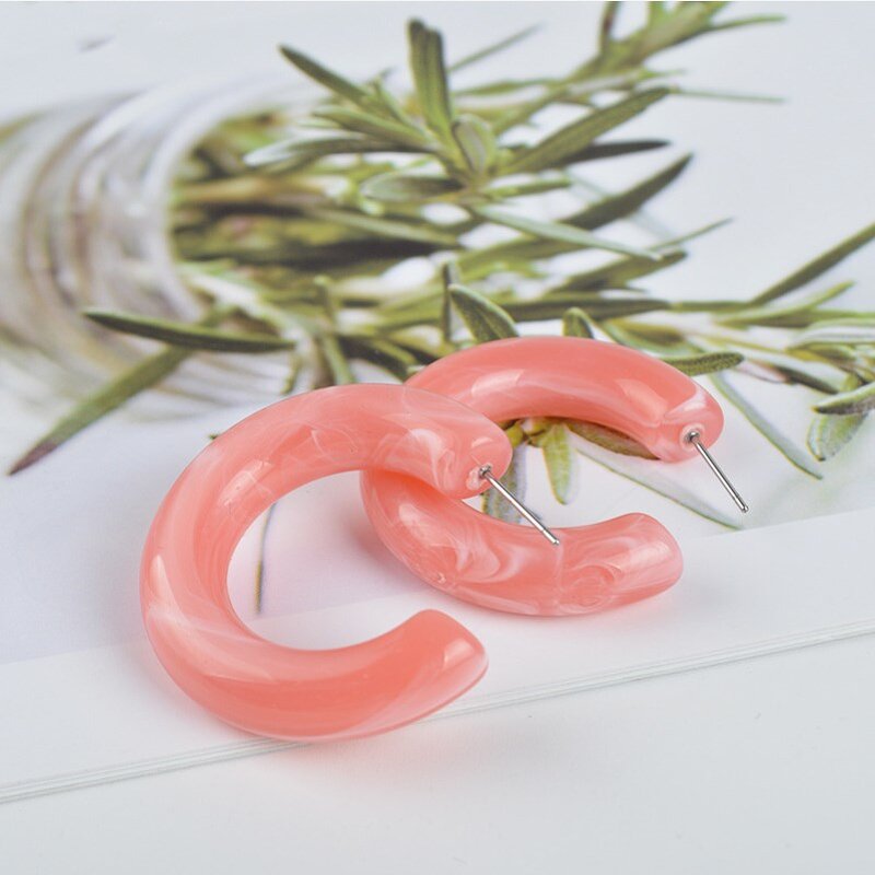 Earrings - Manufacturer Geometric C-Shaped Hoop Chunky Acrylic Resin Stud