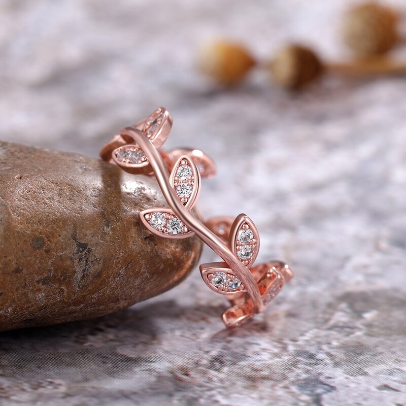 Ring - Manufacturer 18K Gold Plated CZ Zircon Olive Leaf Branch Shape