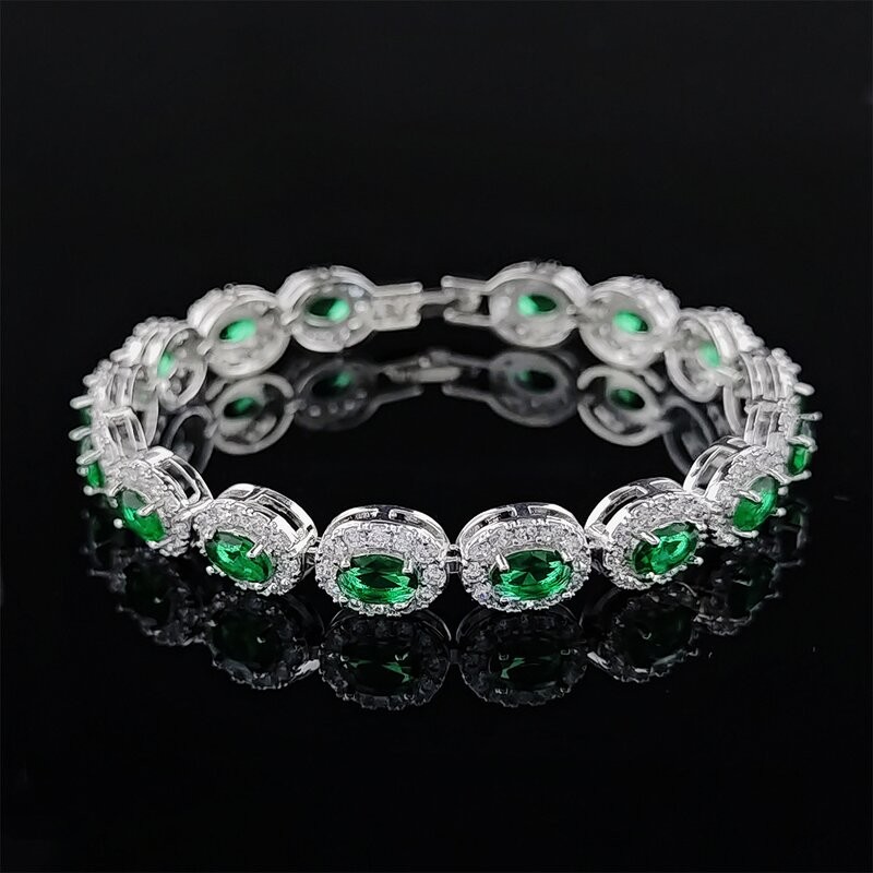 Jewelry Set - Manufacturer Green Emerald Bracelet Ring Earring 3PCS