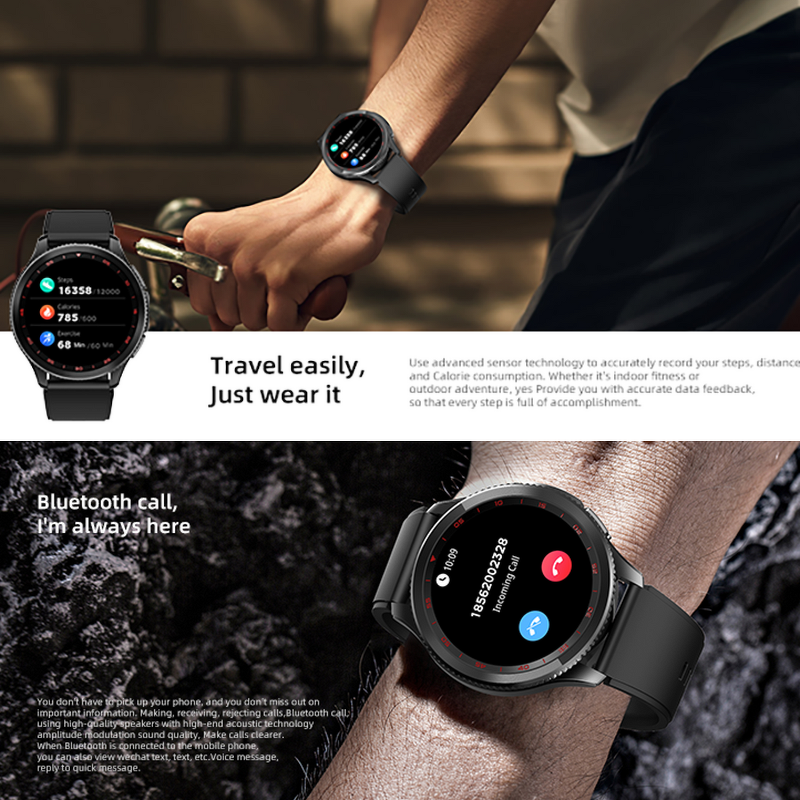 Z166 Smart Fitness Watch HD AMOLED Screen Waterproof 123+ Sport Heart Rate Monitor Android IOS Activity Trackers for Men Silicon