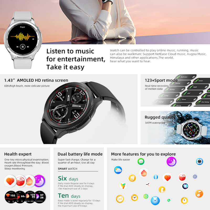 Z166 Smart Fitness Watch HD AMOLED Screen Waterproof 123+ Sport Heart Rate Monitor Android IOS Activity Trackers for Men Silicon