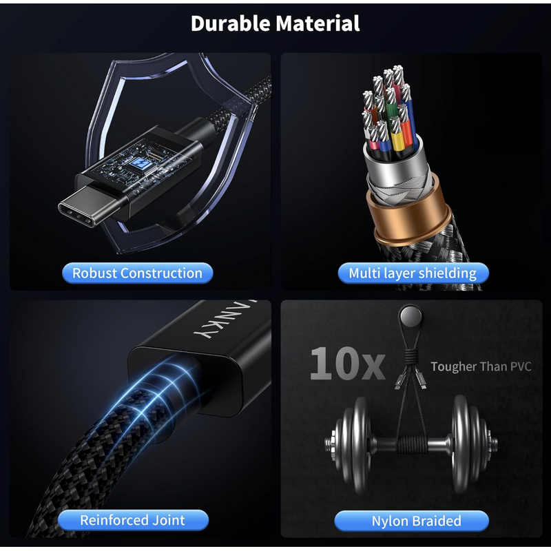 USB Cable - Manufacturer Thunderbolt 5 3.3ft 120Gbps 240W Premium Braided Metal