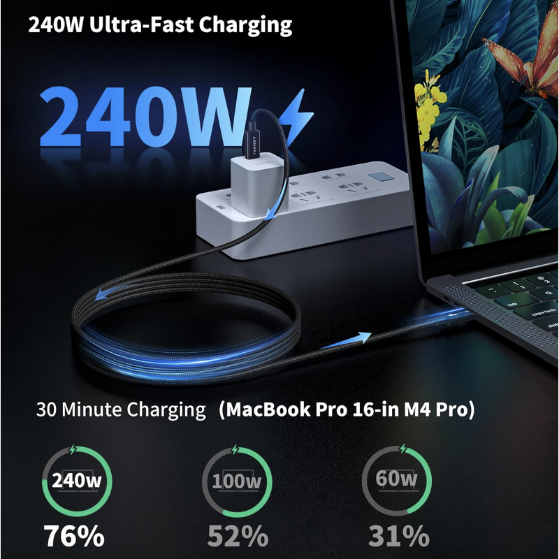 USB Cable - Manufacturer Thunderbolt 5 3.3ft 120Gbps 240W Premium Braided Metal