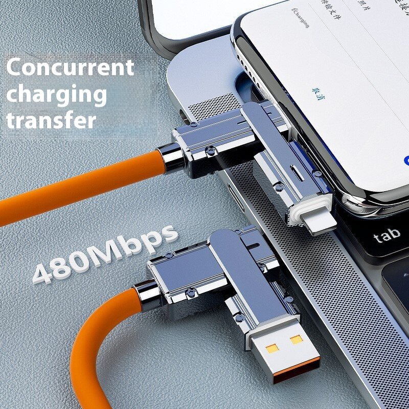 USB Cable - Manufacturer 120W USB-C 4-in-1 USB-A/C Silicone Phone Laptop Tablet