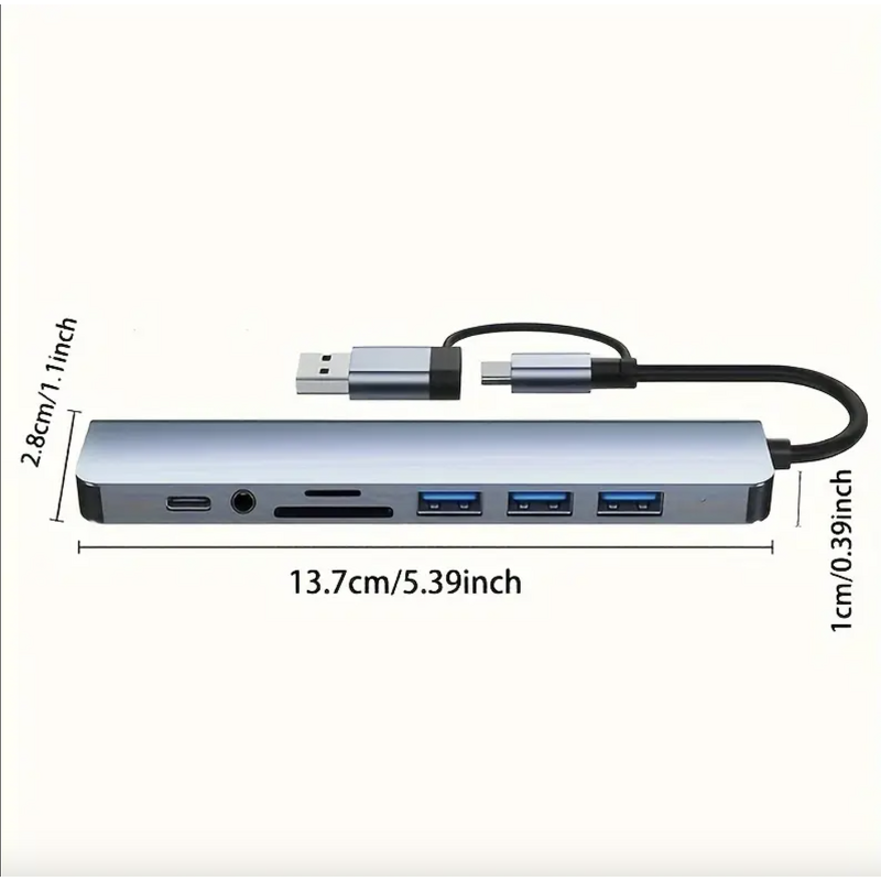 USB C Hub - Manufacturer 8-in-2 Aluminum USB3.0 SD/TF 3.5mm Audio MacBook iPad