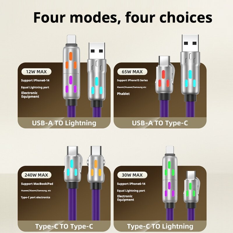 USB Cable - Manufacturer 4-in-1 240W Retractable Colorful Breathing Light Spiritual
