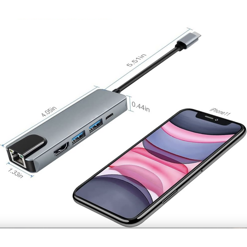 USB C Hub - Manufacturer 5-in-1 SD/TF 4K Ethernet USB3.0 PD MacBook iPad