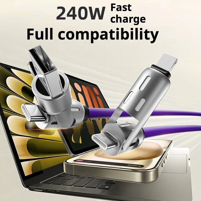 USB Cable - Manufacturer 240W Zinc Alloy 4-in-1 Rotating Elbow USB Type-C