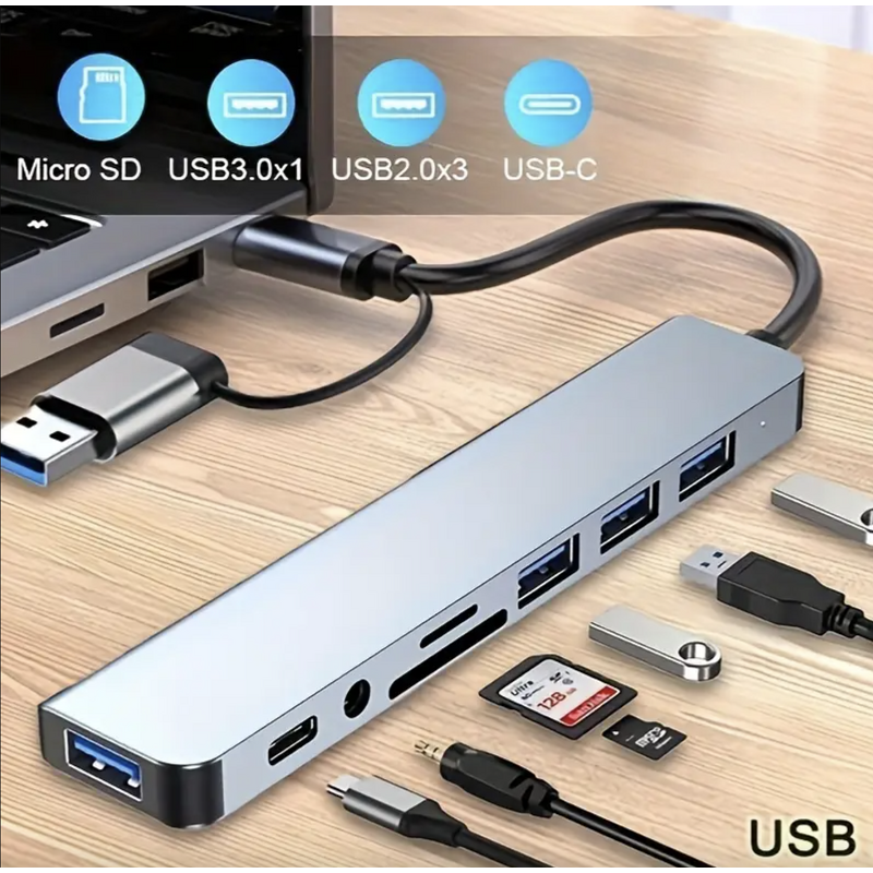 USB C Hub - Manufacturer 8-in-2 Aluminum USB3.0 SD/TF 3.5mm Audio MacBook iPad