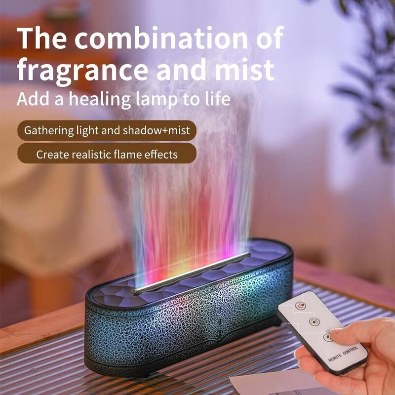 Aroma Diffuser - Manufacturer Rainbow Fire Flame USB Humidifier Remote Essential Oil