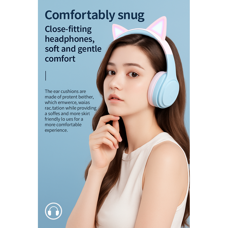 Wireless Headphones - Manufacturer Cat Ears RGB Light Stereo Noise Cancelling Mic