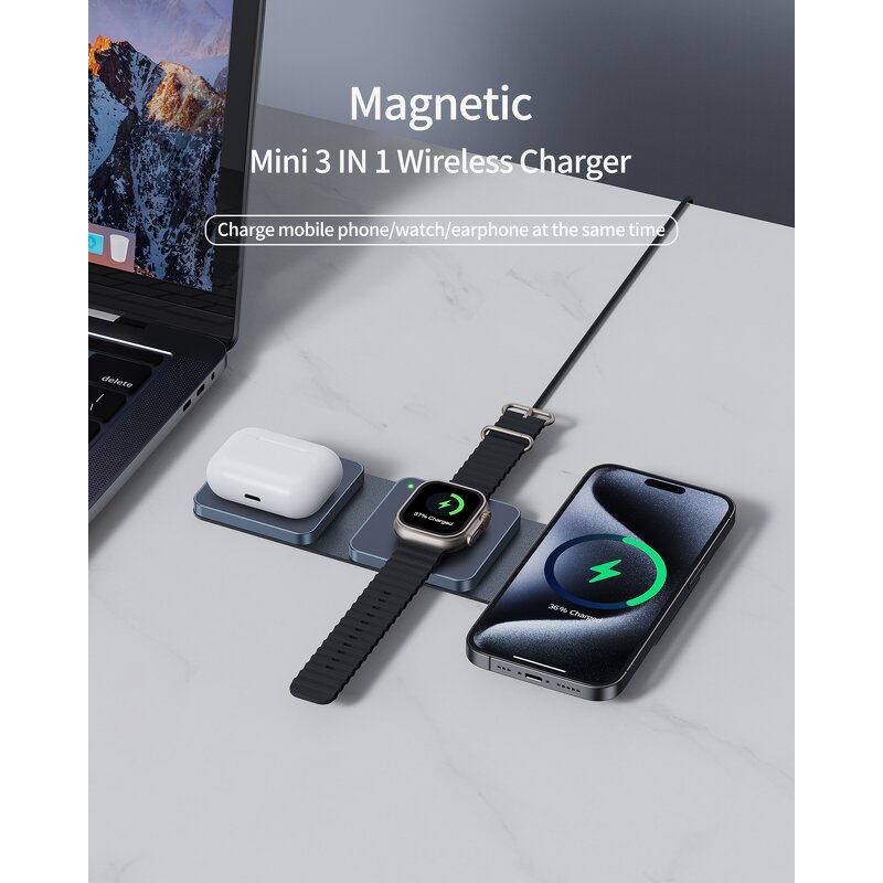 Wireless Charger - Manufacturer 3-in-1 Foldable Magnetic 5-15W Phones Watches Charger