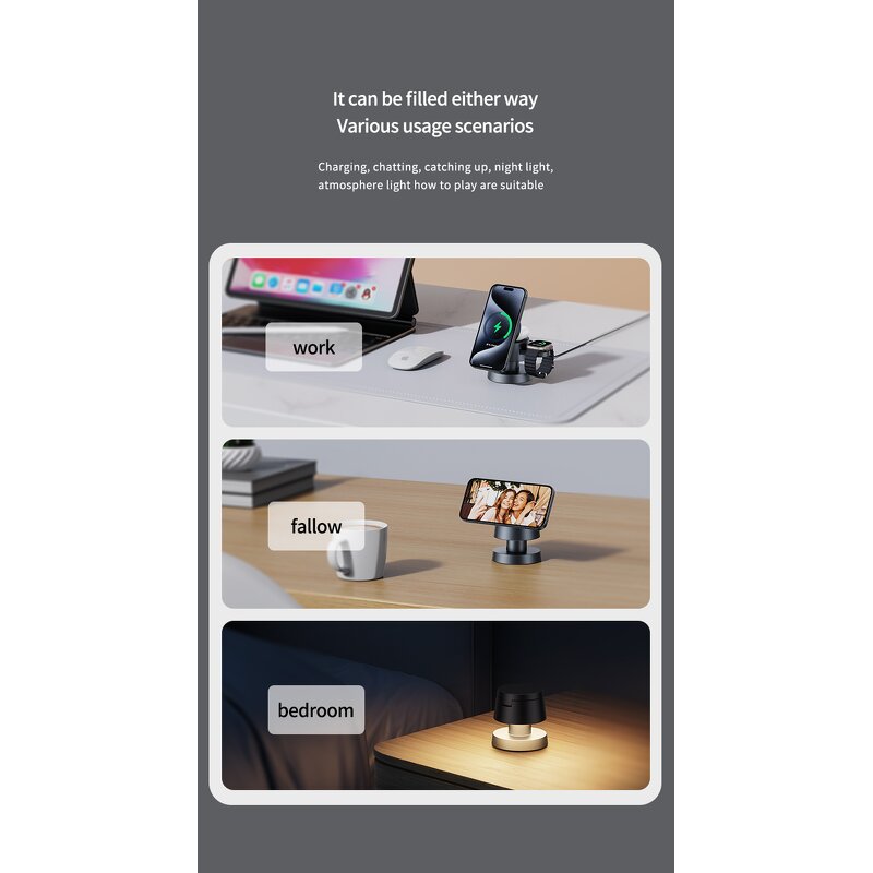 Wireless Charger - Manufacturer 3-in-1 Aluminum ABS OTP Protection Universal Silicone Dock