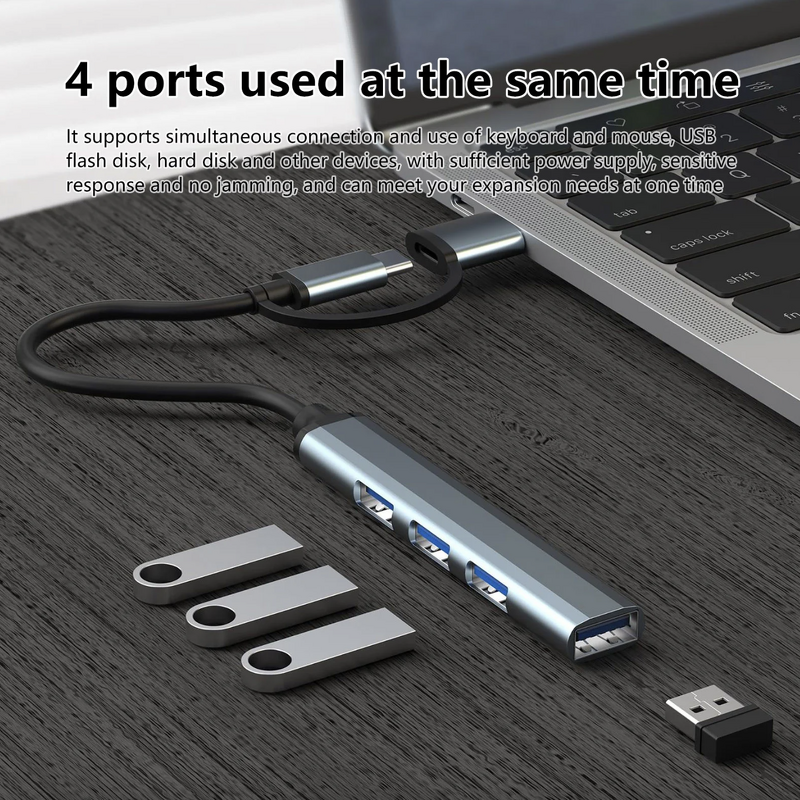 USB C Hub - Manufacturer 4-in-2 Aluminum USB3.0/2.0 Charging MacBook ChromeBook