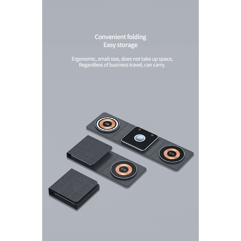 Wireless Charger - Manufacturer 15W Foldable Matte Black 3in1 Magnetic Mobile Stand