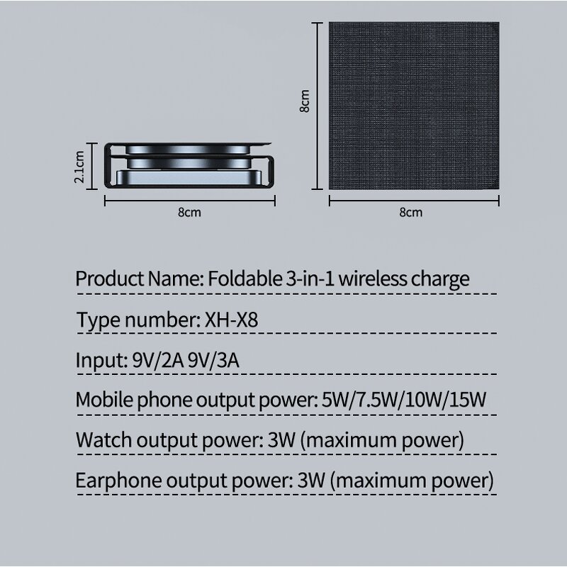Wireless Charger - Manufacturer 15W Foldable Matte Black 3in1 Magnetic Mobile Stand