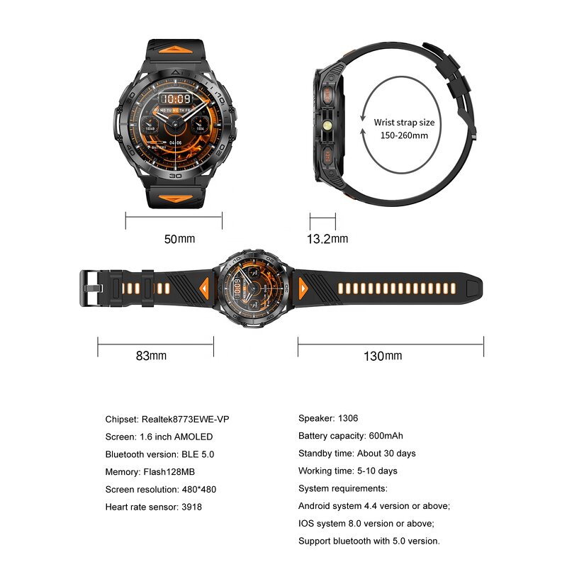 Smart Watch Manufacturer - K71 1.6" AMOLED 600mAh 30 Days Standby