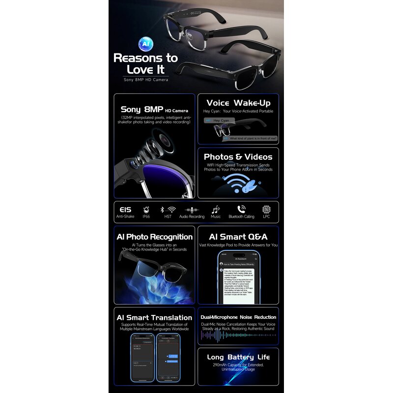 Smart Glasses Manufacturer - W630 Photochromic Lenses 8MP Camera AI