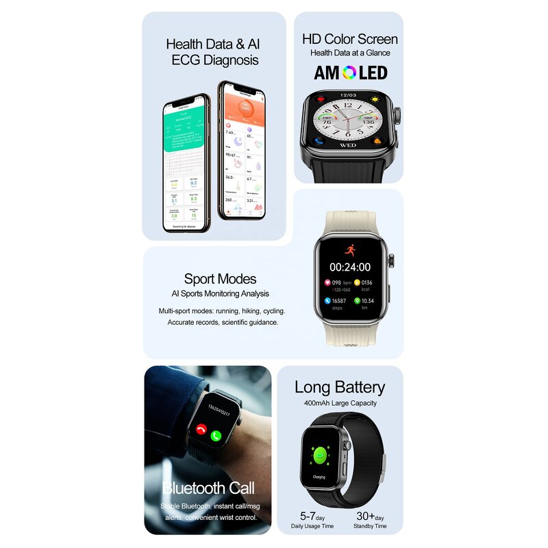 Smart Watch Manufacturer - Air Pump Airbag 1.95" AMOLED ECG SpO2