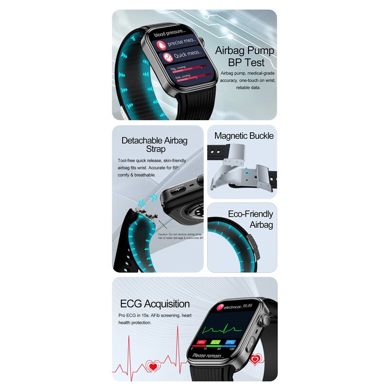 Smart Watch Manufacturer - Air Pump Airbag 1.95" AMOLED ECG SpO2