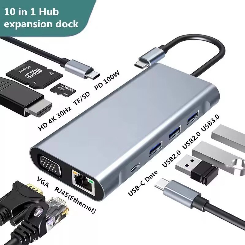 USB C Hub - Manufacturer 11 in 1 Dual HDMI VGA RJ45 SD TF MacBook Dell XPS