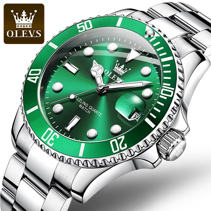 Quartz Watch - Manufacturer Olevs 5885 OEM Green Waterproof Fashion Business Men