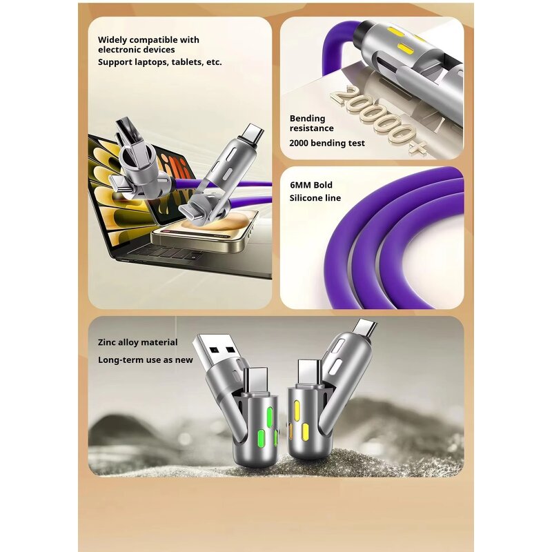 USB Cable - Manufacturer 240W Super Fast 4 in 1 RGB LED Data Laptop Tablet