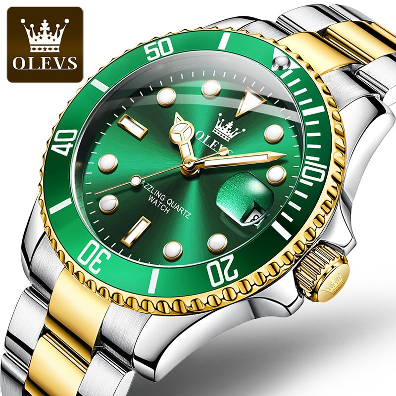 Quartz Watch - Manufacturer Olevs 5885 OEM Green Waterproof Fashion Business Men