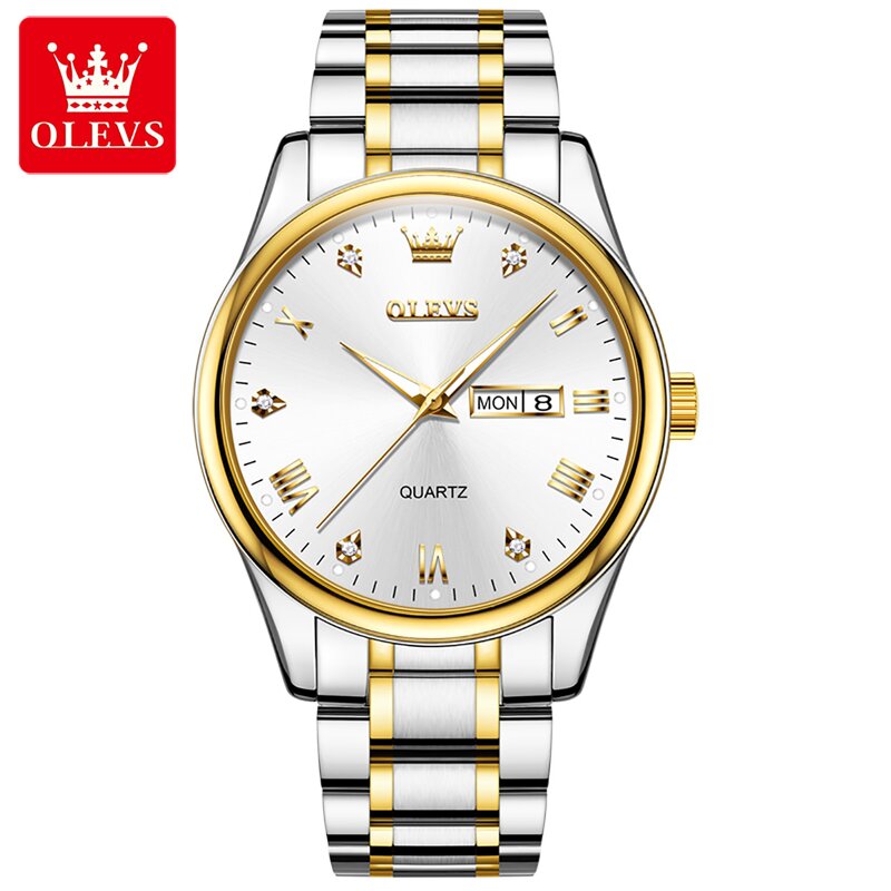 Quartz Watch - Manufacturer OLEVS 5563 Gold Stainless Steel HD Luminous Business Men