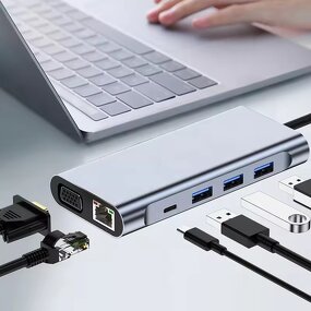 USB C Hub - Manufacturer 11 in 1 Dual HDMI VGA RJ45 SD TF MacBook Dell XPS