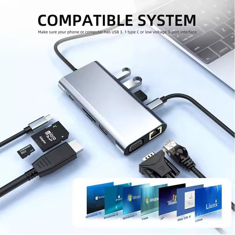 USB C Hub - Manufacturer 10 in 1 PD USB3.0 SD/TF Docking Station Manufacturer