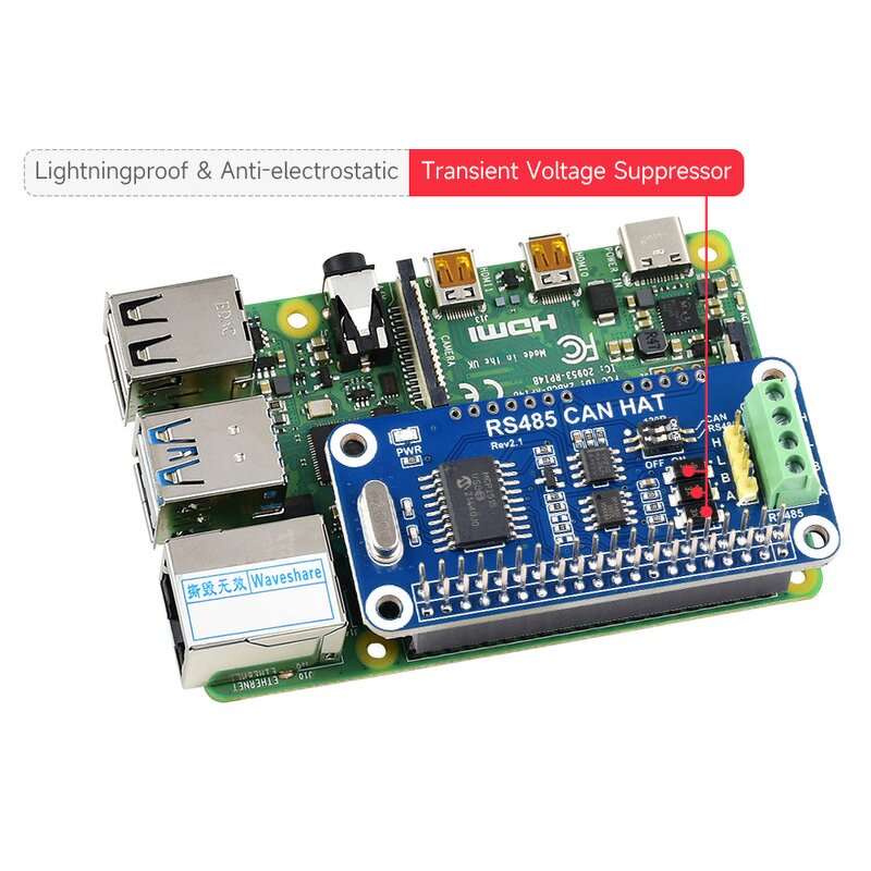 HAT - Manufacturer Raspberry Pi RS485 CAN 3.3V MCP2515 SP3485 SPI 4B/3B+/Zero