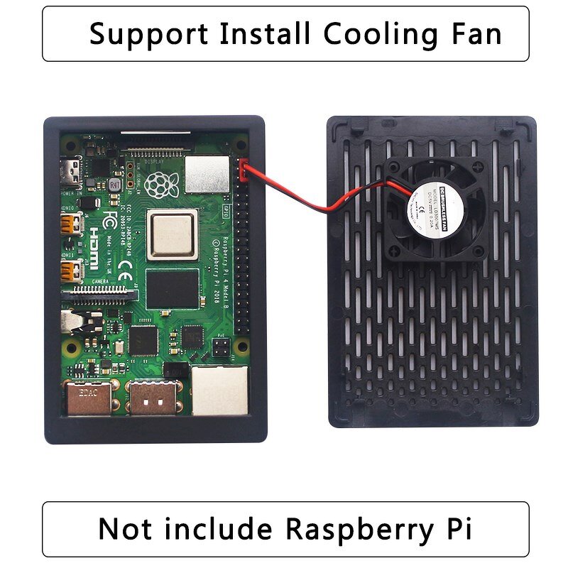 ABS Case - Manufacturer Raspberry Pi 4B Black Plastic 3.5" Screen LCD Fan Support