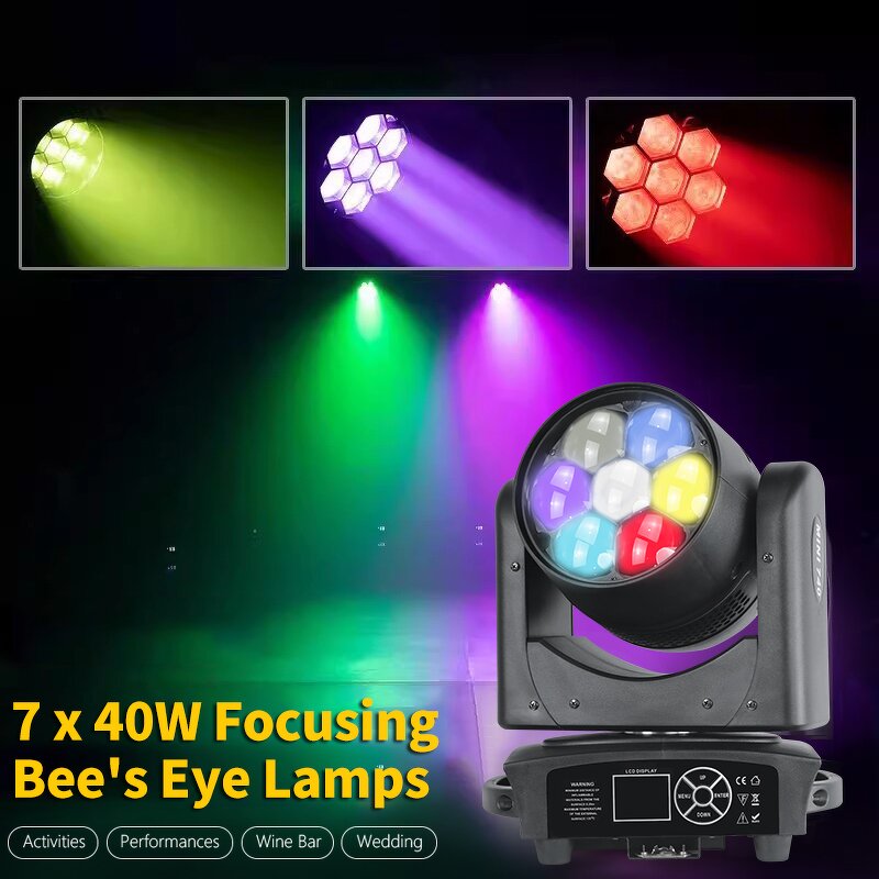 Moving Head Light - Manufacturer Mini Eye 7x40w RGBW 4in1 DMX Zoom LED Wash Party Club