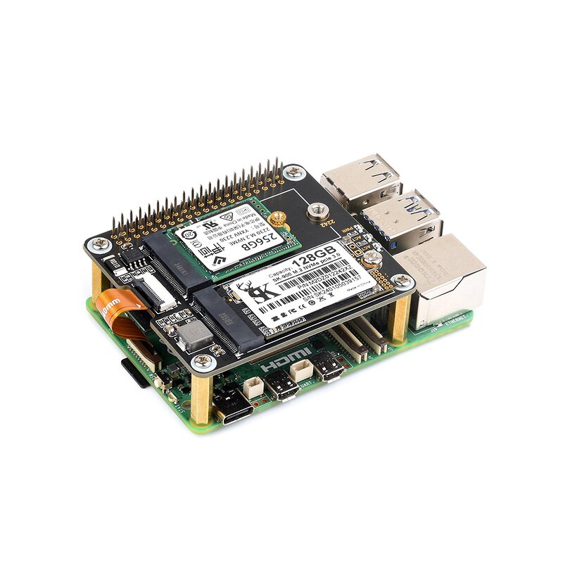 Adapter - Manufacturer Raspberry Pi 5 PCIe to 2-ch M.2 2230/2242 NVMe Expansion Board