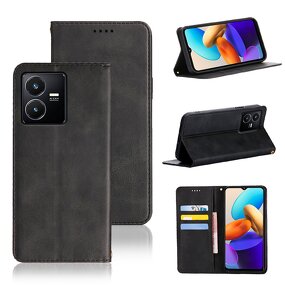 Phone Case - Manufacturer Vivo Y22s Calfskin Wallet Magnetic Solid Color Model Max