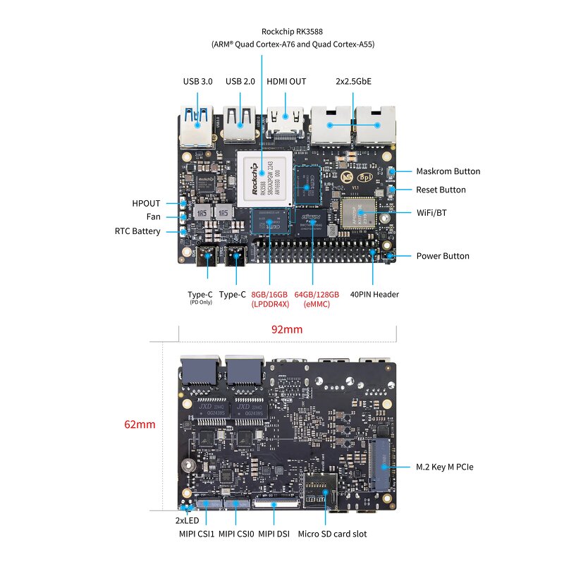 Development Board - Manufacturer Banana Pi BPI-M7 RK3588 8/16/32GB LPDDR4 64/128G eMMC