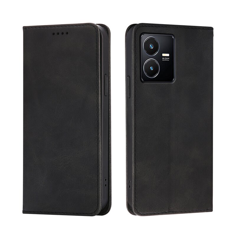 Phone Case - Manufacturer Vivo Y22s Calfskin Wallet Magnetic Solid Color Model Max